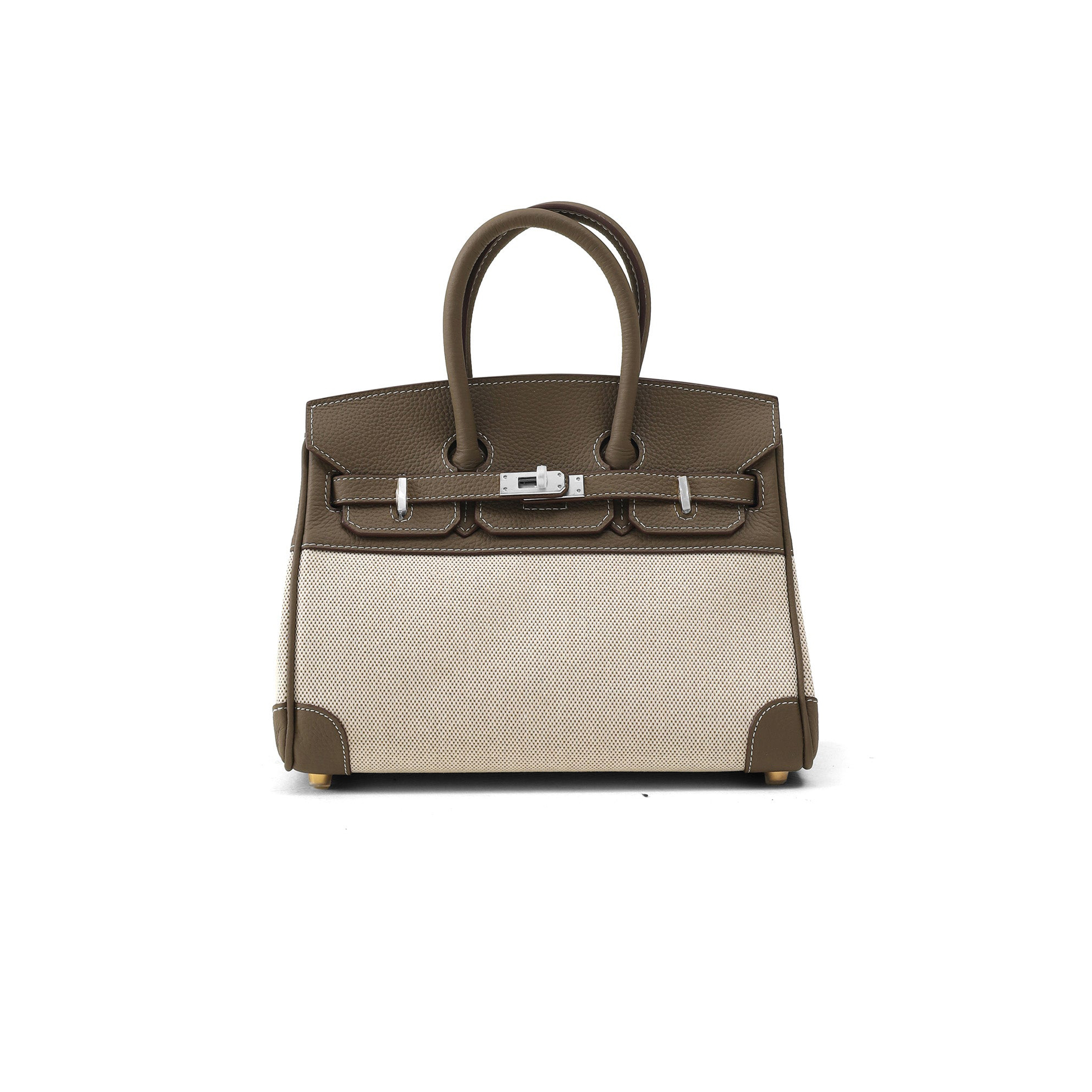 HERMÈS BIRKIN 30 SWIFT CANVAS ELEPHANT GREY SILVER BUCKLE H082686CKAD (30*23*15cm)